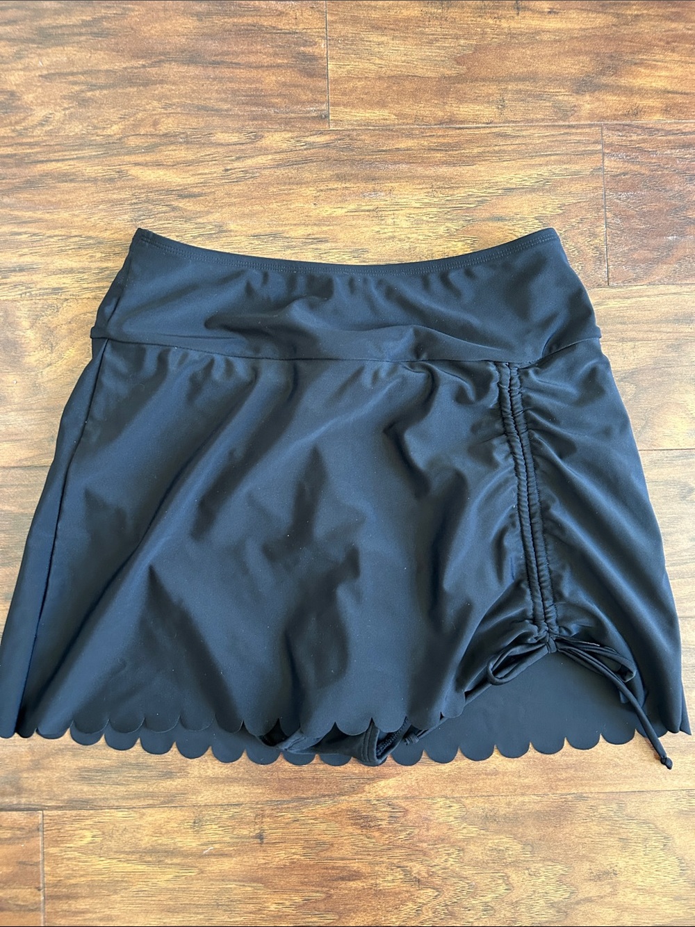 Cupshe Black Scalloped Swim Skort with Side Drawstring